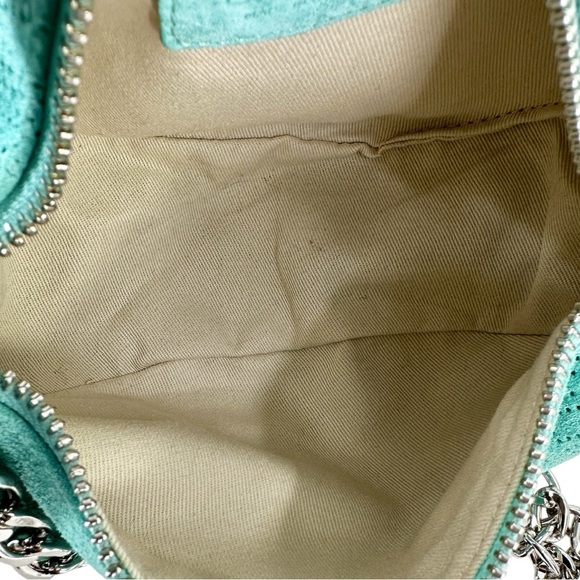 BY FAR Baby Cush Bag - Teal Perforated Suede Leather Chain Strap Shoulder Bag - Picture 9 of 13
